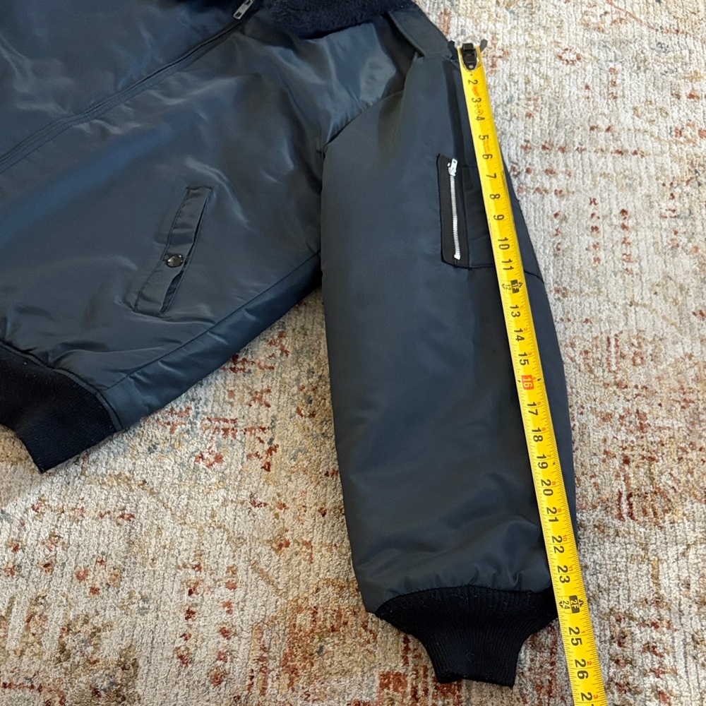 Navy Blue Bomber Jacket with Faux Fur Collar - Picture 8 of 8